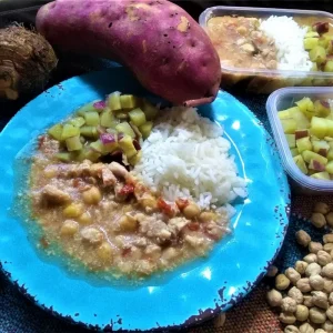 AV - Estrogonofe de frango ao leite de inhame com grão de bico