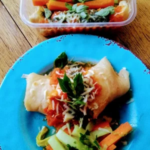 Panqueca de frango com pimenta biquinho